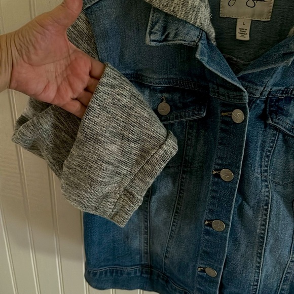 Jessica Simpson Hooded Jean Jacket sz Large - Picture 6 of 10